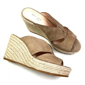 Kate Spade Tropez Suede Espadrille Platform Wedge Sandals Toasted Almond size 10